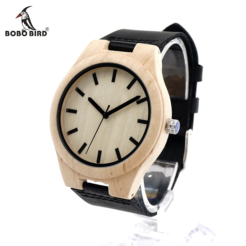 BOBO BIRD V-F21 Unique Watches Mens Bamboo Wooden Quartz Watch with Leather Strap Relojes Hombre
