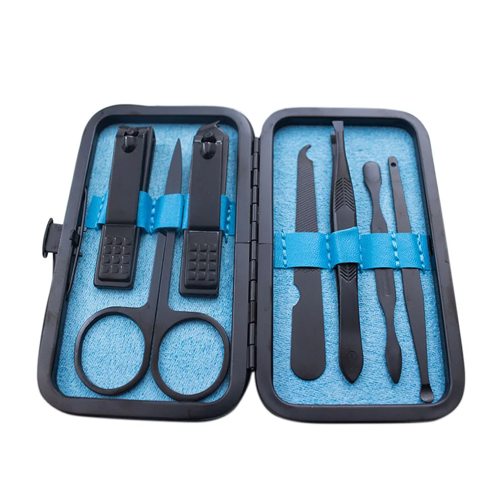 

Manicure Set Nail Clippers Kit Pedicure Care Tools Black Men Grooming Kit 7Pcs With Black PU Leather Case for Travel Home