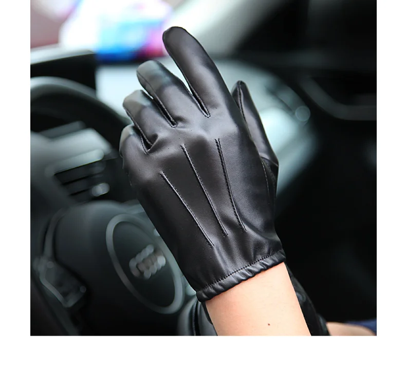 Модные черные мужские перчатки из искусственной кожи, тонкие стильные мужские кожаные перчатки для вождения, Нескользящие, с 5 пальцами, с сенсорным экраном, PM014PN