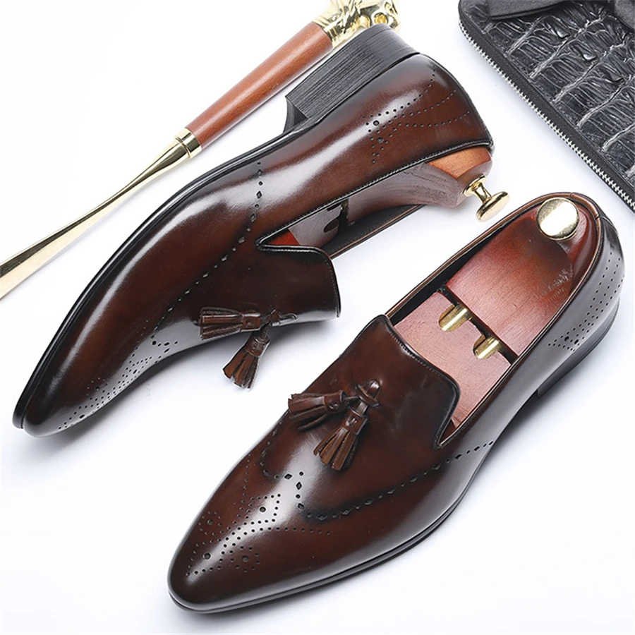 

Genuine leather men brogue Business Wedding banquet shoes mens casual flats shoes vintage handmade oxford shoes for men 2019 red