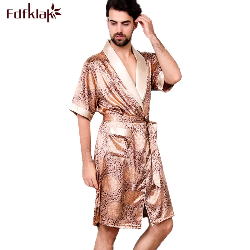 Повседневное кимоно мужской банный халат весна осень Пижама комплект пижам Шелковый Атласный мужской Халат с принтом Ночное платье с