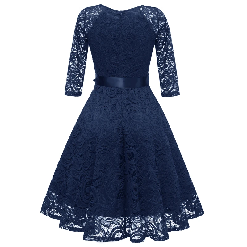 Винтажное женское кружевное плиссированное платье 1950 s, одноцветное, v-образный вырез, рукав 3/4, пояс, элегантное ТРАПЕЦИЕВИДНОЕ ПЛАТЬЕ для вечеринок
