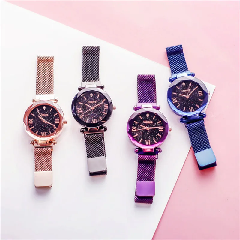 

1 Pcs Women Lady Wrist Quartz Watch Round Starry Sky Magnetic Buckle Fashion Gift M8694