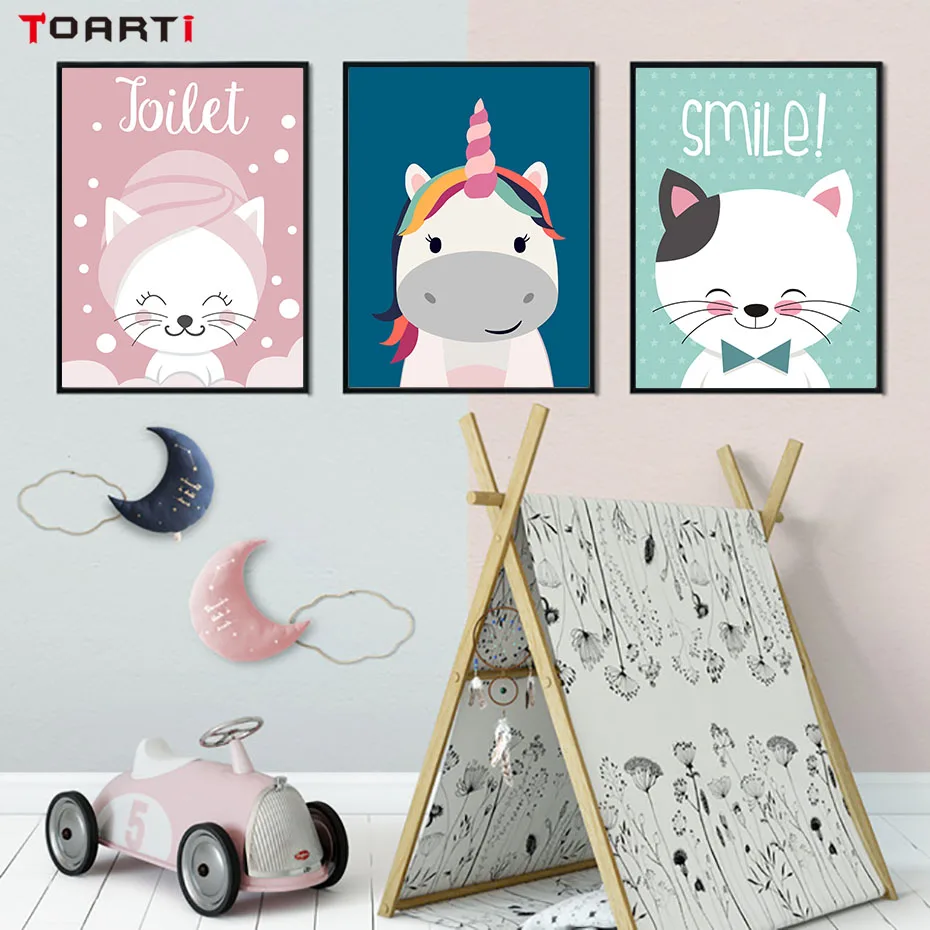Cute Cartoon Unicorn Cat Portrait Wall Art Modern Fantasy Posters&Prints For Kids Room Nursery Wall Picture Decor Christmas Gift (2)
