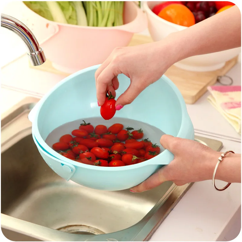 Strong Decoration Kitchen Drain Basket Fruit Vegetable Washing Basket Plastic Kitchen Tools Cleaning Storage Basket Organizer