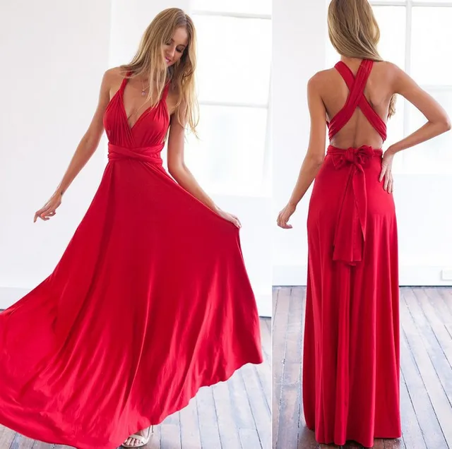 AVODOVAMA M Sexy Women Bandage Long Maxi Dress Red Beach  Bridesmaids Convertible Party Dresses Robe Femme