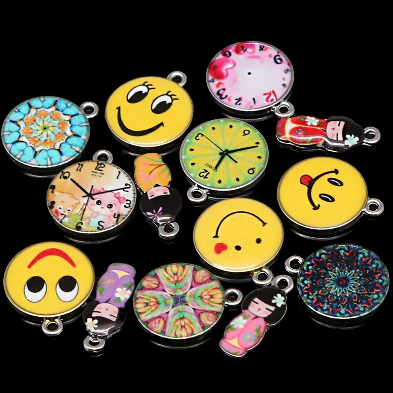 

Japanese Doll(8x21mm hole 1.5mm) Smiling Face/Clock/Round picture(18x21mm hole 2mm)Charm Enamel Charms Necklaces Pendants