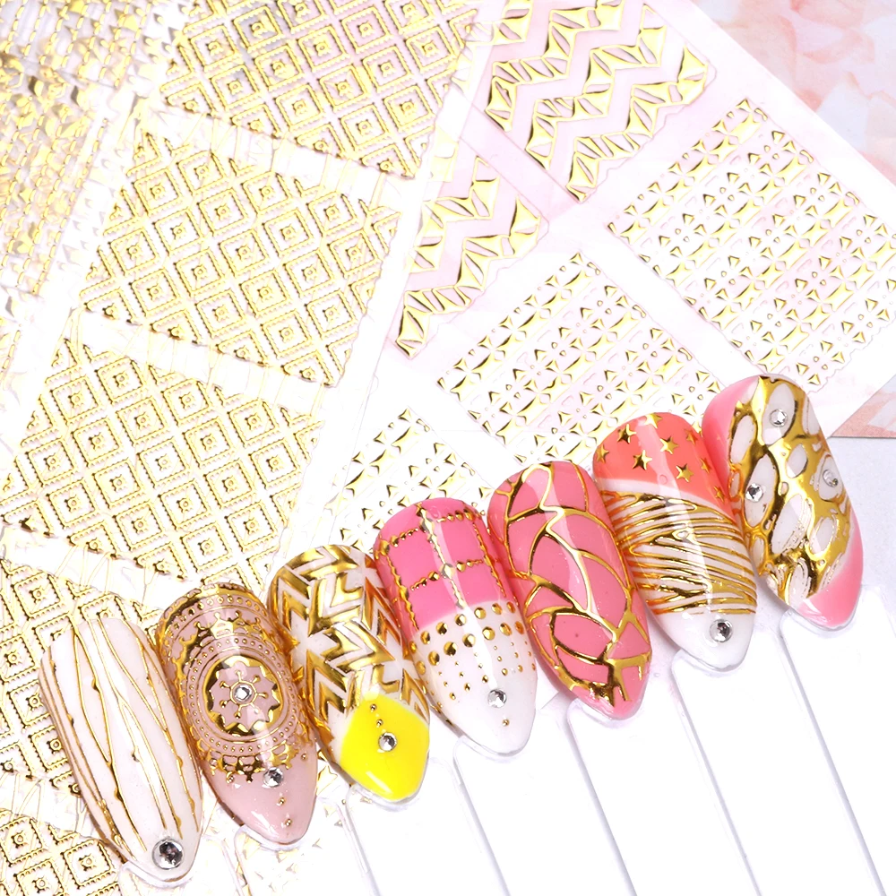 

1pcs Hot Stamping 3D Nail Sticker Bronzing Sliders for Nails Gold Decals Warps Stripes Line Wave Manicure Decoration BEBP301-316