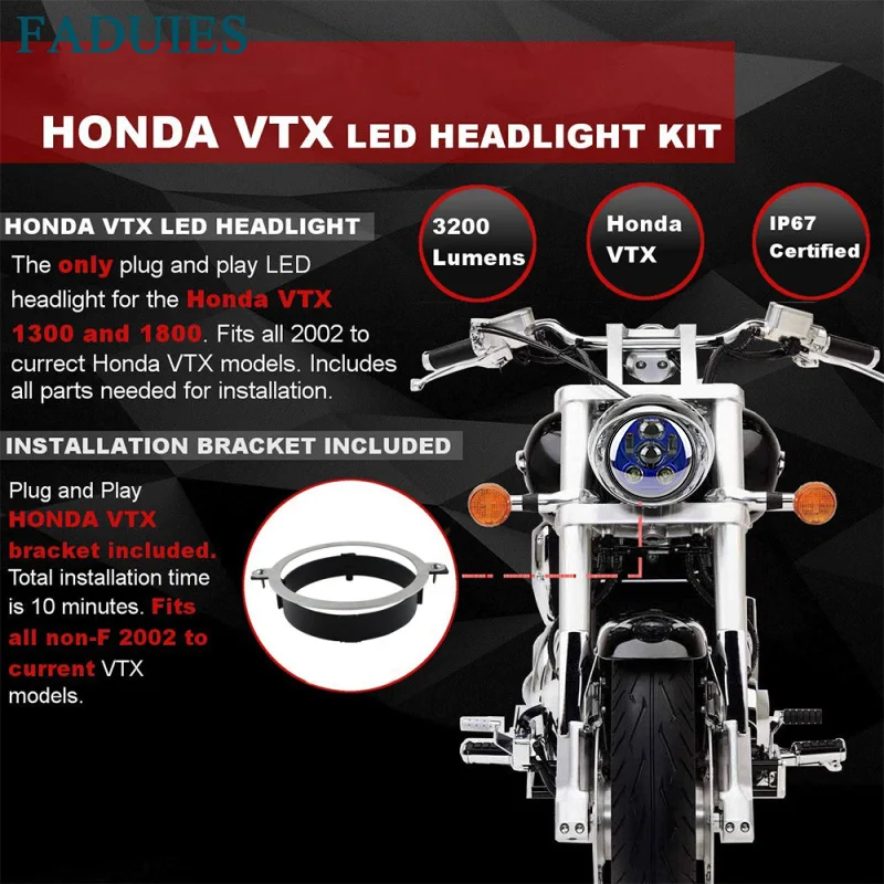 FADUIES для мотоцикла Honda VTX 1800, VTX 1300 5 3/" светодиодный синий комплект фар с кронштейном и оборудованием-Plug and Play