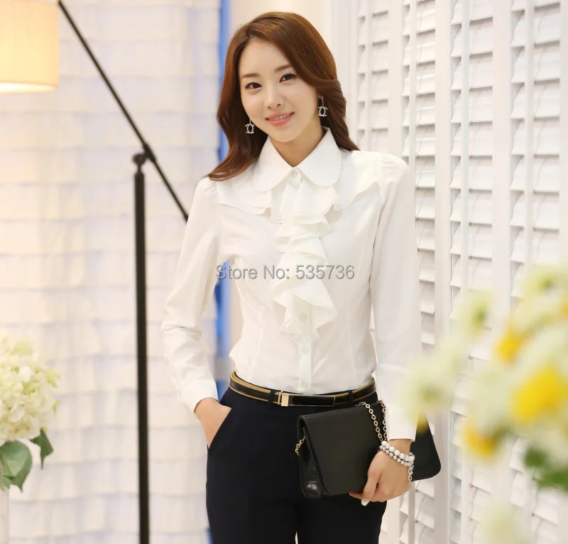 2018 whiite Chiffon blouse shirt Long Sleeve women Shirts Korean Fashion Ruffles Ladies Black Office Blouses Women Cothes 8C81