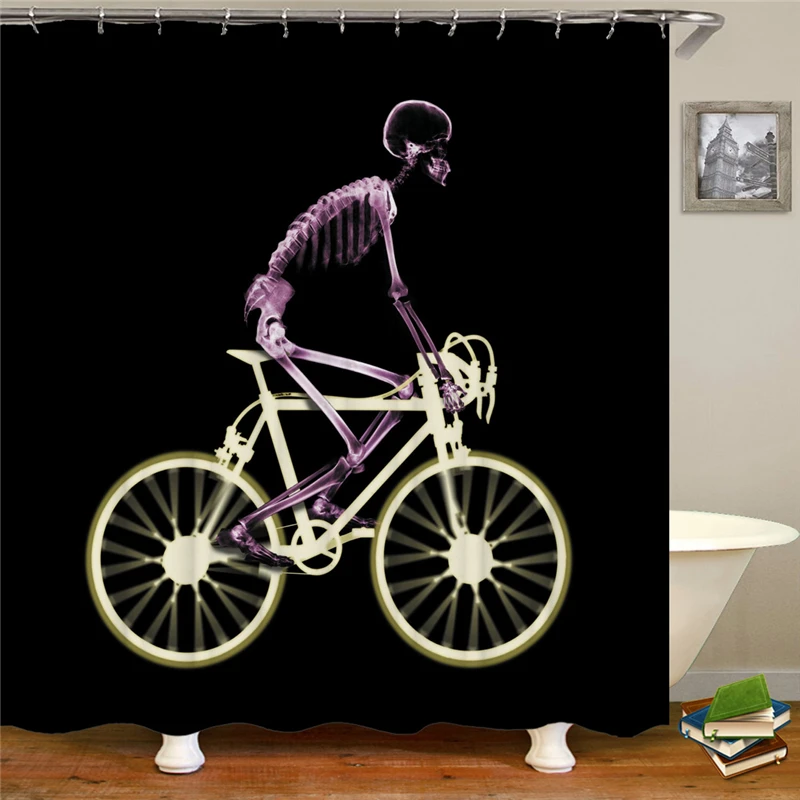 

Kiwiberry Longer Funny Skull Bathtub bathroom Shower Curtain Fabric Liner with 12 Hooks 72Wx80H inch Waterproof and Mildewproof