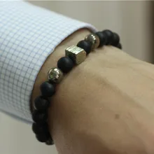 Pirita pulsera para hombre negro mate Agate Beads pulsera elástica pulseras para hombre joyería pulseras Mala Erkek Bileklik hombres con cuentas