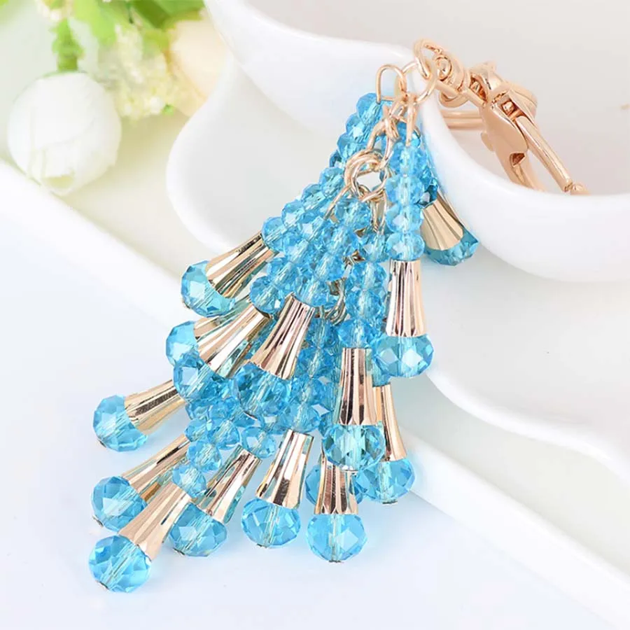 

Shsby Oval bead crystal beaded tassel car key chain creative female bag pendant fashion gift for girl rhinestone Charms Jewelry