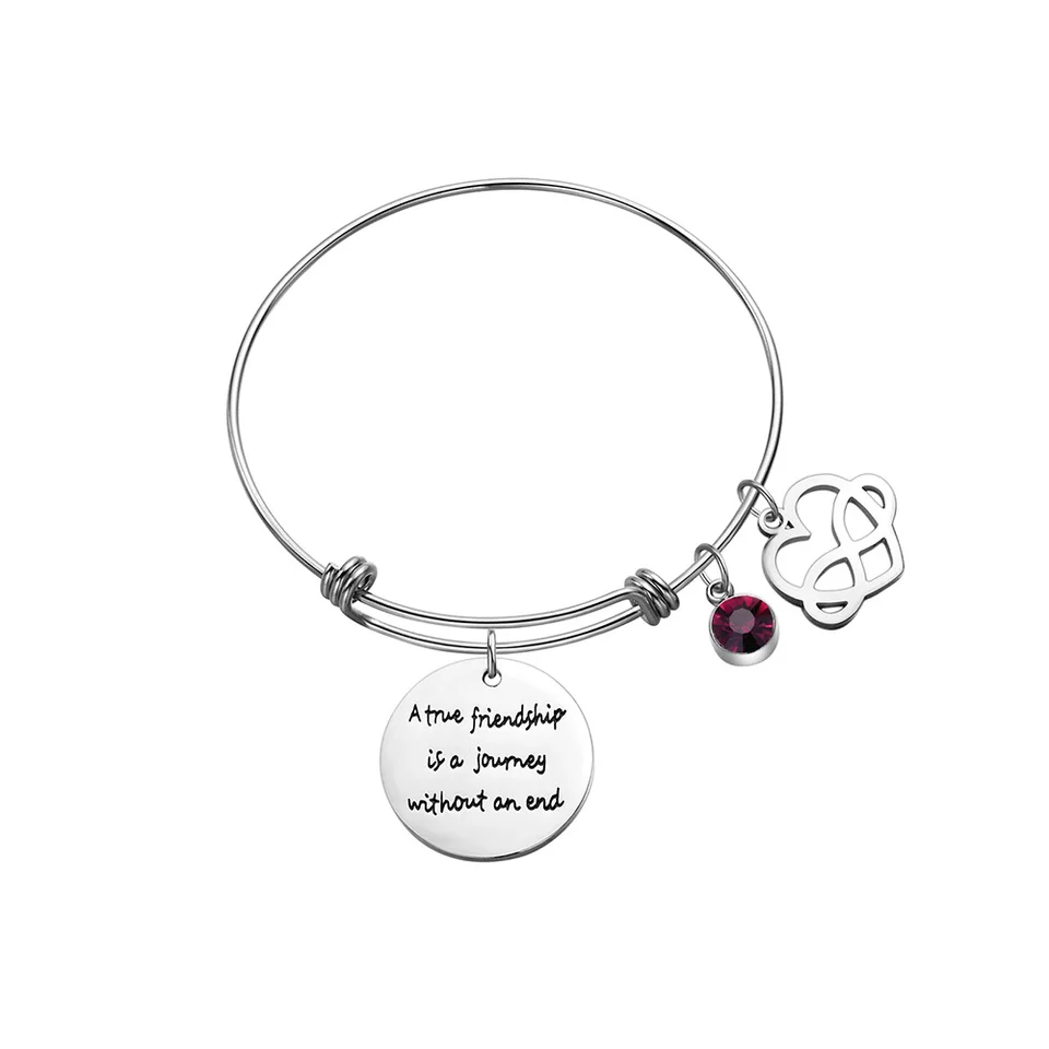 MGHONHDR Birth Flower Bracelet Birthday Birthstone Jewelry for Women Teen Girls Best Friends Stainless Steel Expandable Bangle