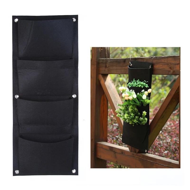 4 Pockets Planting Bags Outdoor Indoor Vertical Gardening Hanging Wall