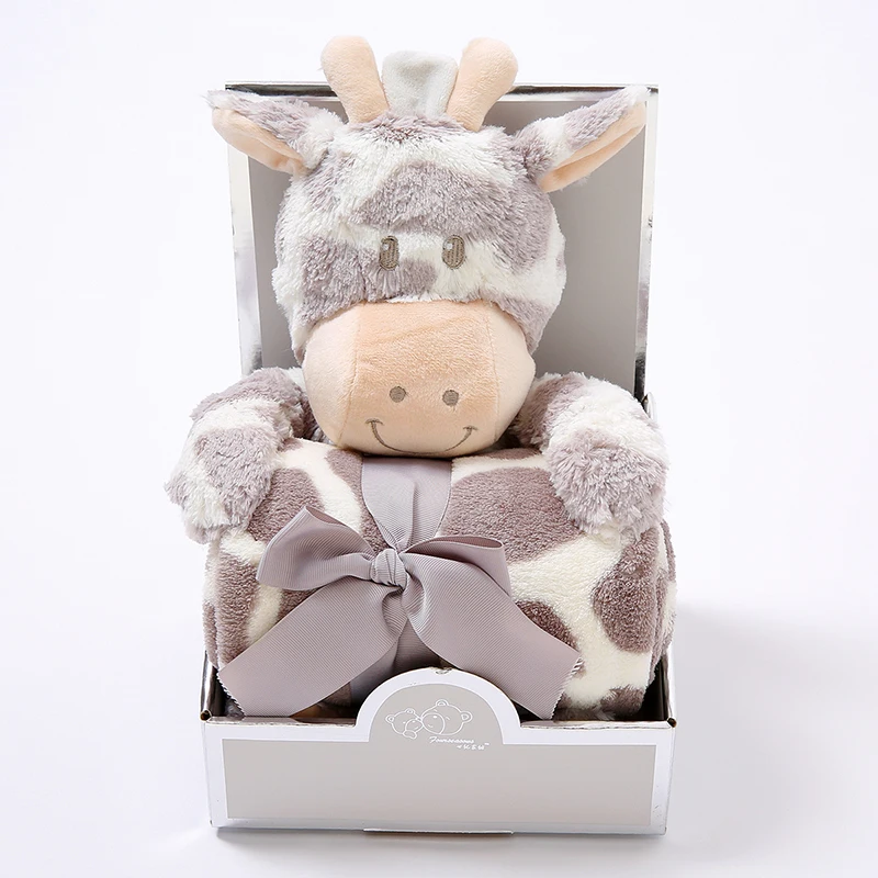

Cute Baby Blankets Newborn with Toys 100% Flannel Warm 2 Layers animal cartoon Swaddle Wrap Baby Bedding Blankets