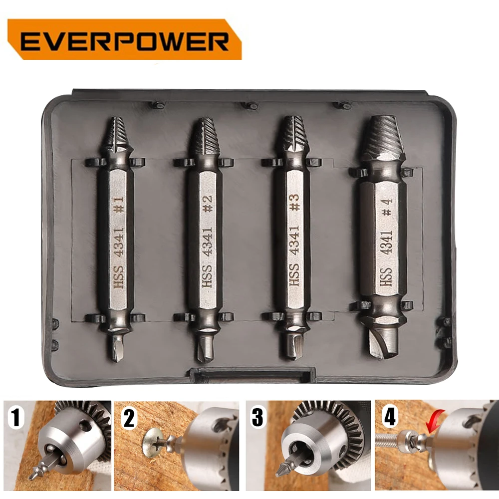 Everpower 4 шт. поврежденный Винт экстрактор для завинчивания болтов дрель