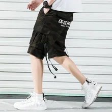 Новые летние камуфляжные мужские шорты с лентой уличная хип-хоп мужские повседневные мульти с карманами мешковатый мужской ABZ328