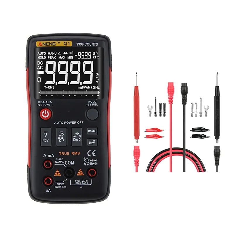 

ANENG Q1 True-RMS Digital Multimeter Auto/Manual Button 9999 Counts With Analog Bar Graph AC/DC Voltage Ammeter Current Ohm