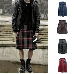 CYSINCOS Горячая шотландская Мужская s Kilt традиционный ремень в клетку плиссированная Двусторонняя цепь коричневый готический панк тартан