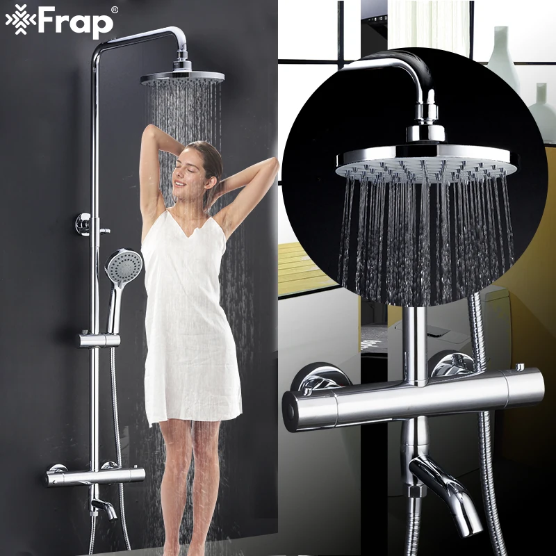Frap душ Термостатический кран смесители для душа Ванная комната для ванной смеситель для душа водопад дождь Душ Насадки Набор кран для