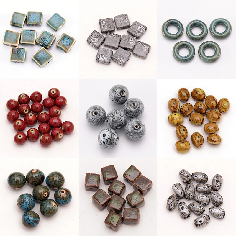Nicebeads 6-20 pièces belles perles en céramique rouge rose vert 6-21mm pour la fabrication de bijoux Bracelet perlé mélange en forme de couleur de match