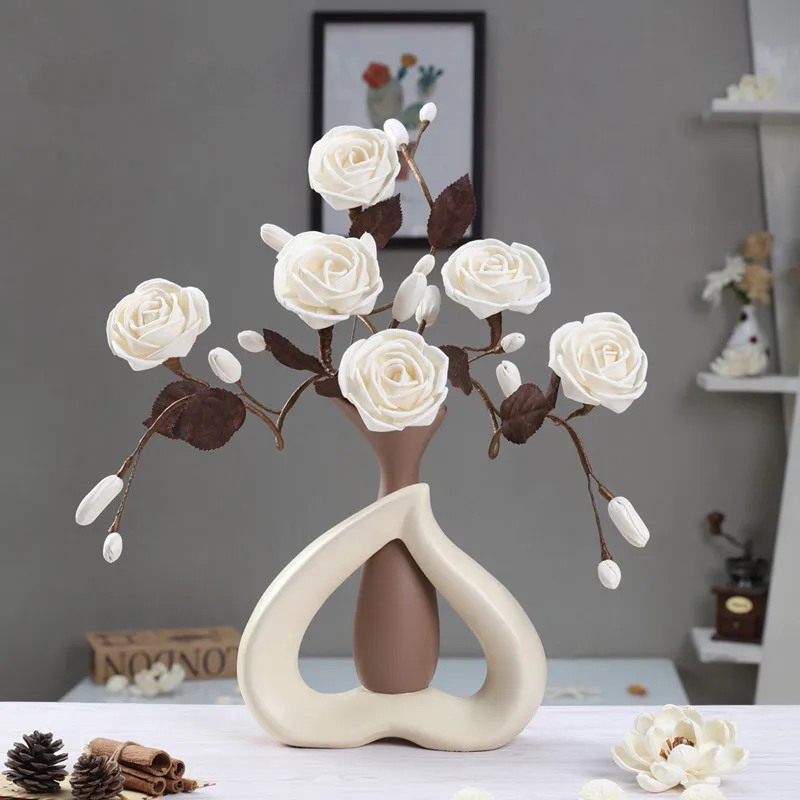 Overall floral ceramics vases ornaments for home decor craft flowers vase porcelain figurines room wedding decorations gifts