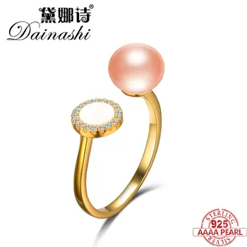 

Dainashi Simple Silver and Gold Color Pearl Ring Real Natural Pearls Adjustable Ring for Gifts 925 Sterling Silver Sweet Jewelry