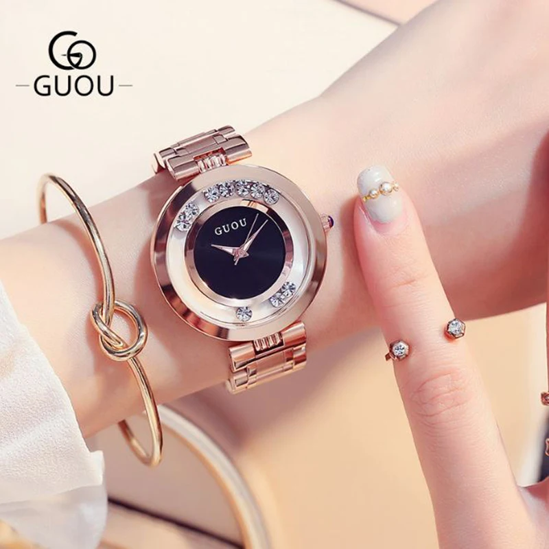 Prix GUOU Montres Dames Montre De Mode de Femmes De Luxe Bracelet Montres Pour Femmes Rose Or Strass Horloge Femmes reloj mujer saat