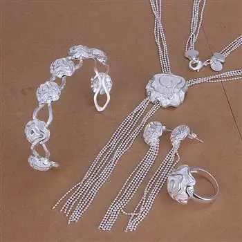 

S273 925 Hot Selling silver jewelry set, fashion jewelry set Rose Ring Drop Earrings Bangle Necklace S273 /aoeajfla azwajrda