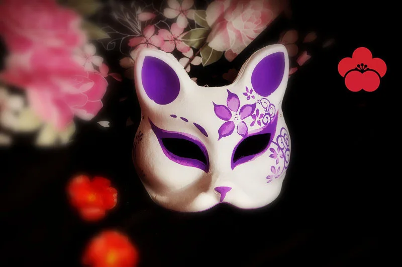Japanese Style Hand Painted Fox Masks Kitsune Sakura Half Face Cosplay