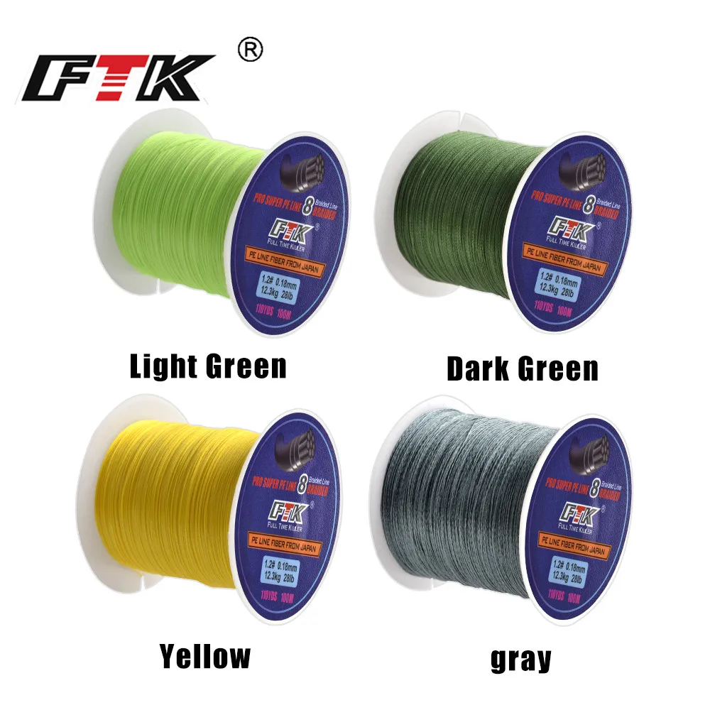 FTK 100 m خيط صنارة الصيد 25-90LB 1.0 #-6.0 #8 مضفر خط السلس المتعددة الشعيرات PE خيط صنارة الصيد ل المياه المالحة الصيد