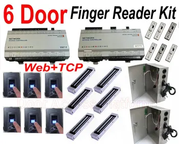 

Six Door Controller IP Panel,Web Interface login supporting Access controller board with Biometric Fingerprint reader+UPS Power