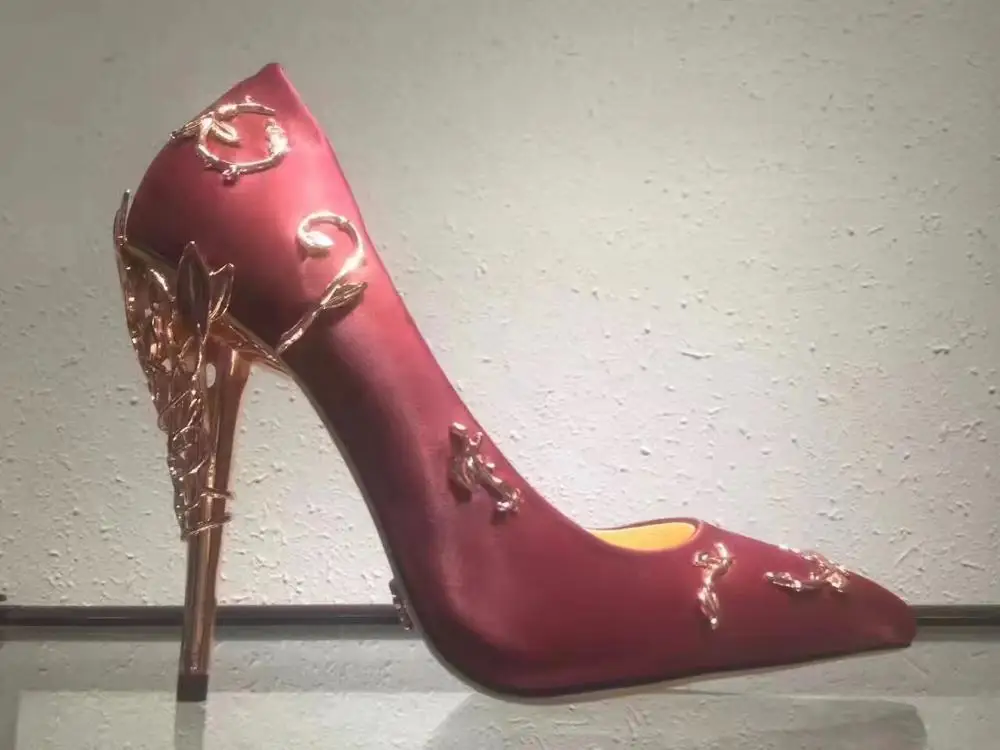 Deification/популярные женские туфли-лодочки с металлическим украшением; Ayakkabi; роскошная дизайнерская обувь с острым носком без застежки; обувь для вечеринки; свадебные туфли на высоком каблуке - Цвет: as pic