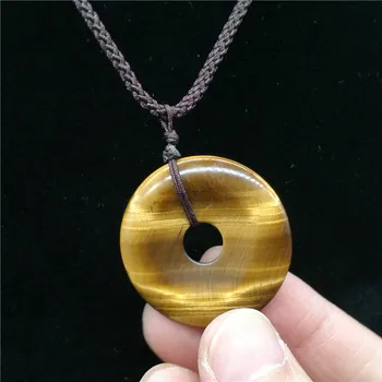 

Fashion Stone Donut Pendant Yellow Tiger Eye Bead Pendant Circle DIY Necklace Good Quality