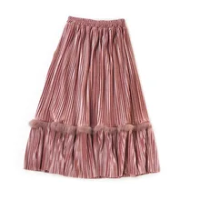 Новое поступление, Весенняя винтажная юбка из кроличьей шерсти в Корейском стиле, бархатная плиссированная юбка, одежда