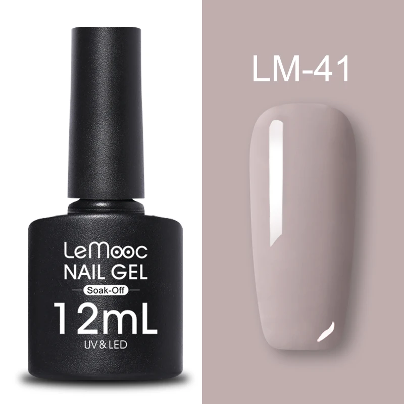 LEMOOC, 12 мл, Цветной Гель-лак с блестками, красный, серый, черный цвета, замачиваемый УФ светодиодный лак, долговечный гель для дизайна ногтей - Color: LM-41