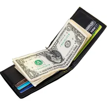 New Portable Design Genuine Cow Leather Men's Money Clips Wallet Black Coffee Quality Soft 2 Fold ID Credit Card Bit Money Clip