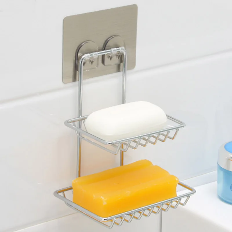 

Home Storage Suction Cup Firm Soap Dish Holder Cosmetic Sundries Double Layer Storage Shelves Bathroom Kitchen Organizer