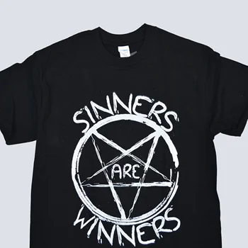 

sunfiz YF Sinners Are Winners Unisex 90s Grunge Gothic Black T-Shirt Hipsters Satanic Graphic Tee