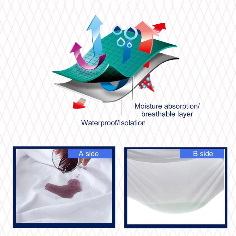  180*200cm Waterproof Breathless Cotton Mattress Cover Bed Padded Mattress Cover Antibacterial Bed C
