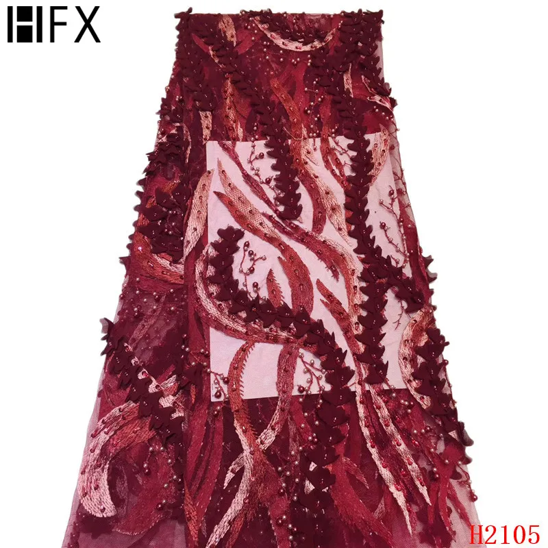 

HFX Luxury Laces Heavy Handmade Beaded African Lace Fabric Wedding Party Wine 3d Flowers French Tulle Net Lace Fabric X2105