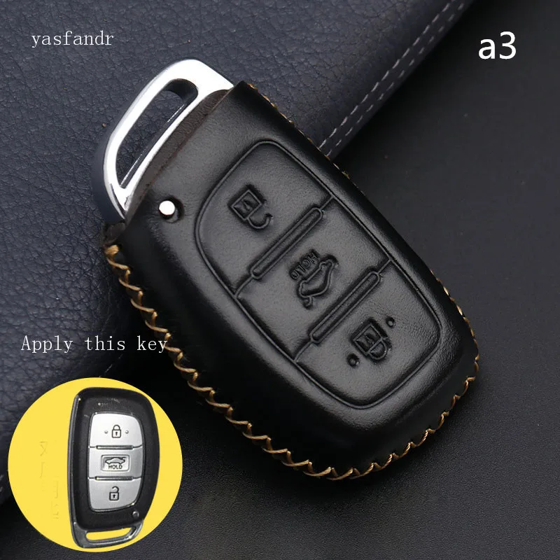 ysb088-a3 Чехол для автомобильного ключа с дистанционным управлением для hyundai IX25 IX35 I20 I30 I40 hb20 Santa Fe Creta Solaris натуральная кожа 3 кнопки - Название цвета: ysb088-a3