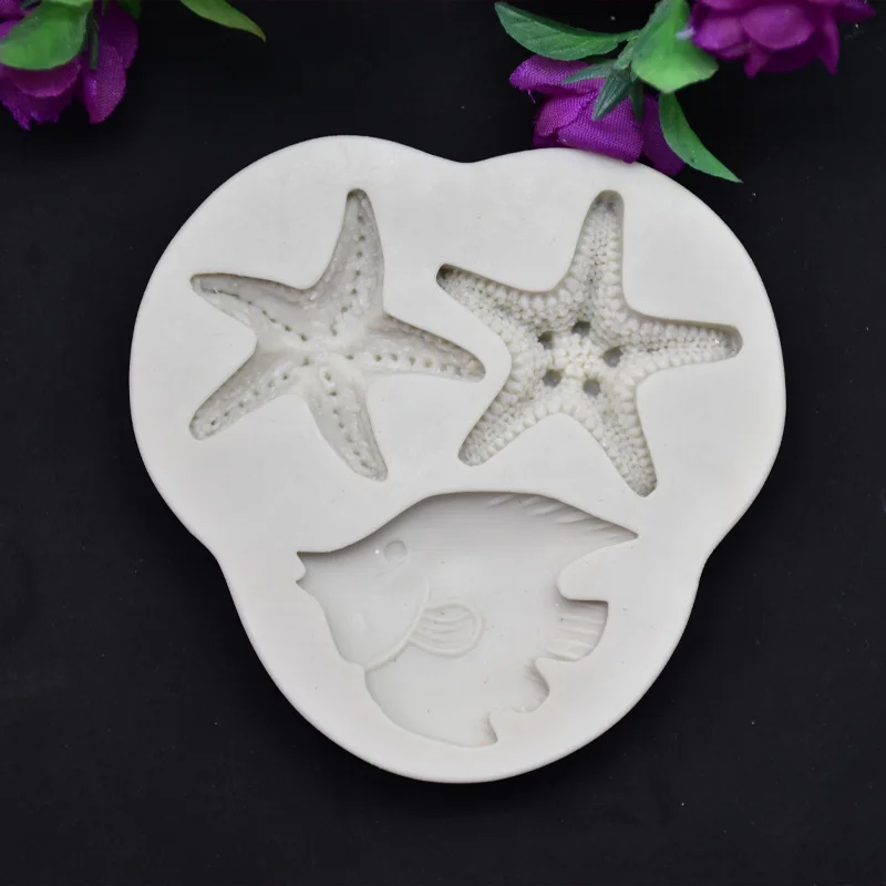 1Pcs DIY Baking Molds Starfish Fish Shapes Variety Fondant Clay Chocolate Decorative Silicone Mould