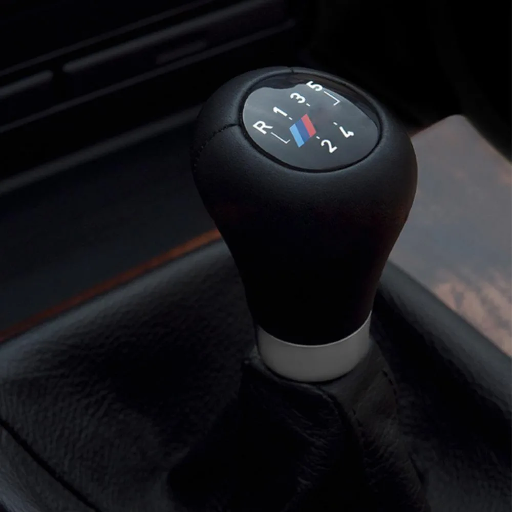 

5 Speed Gear Shift Knob Metal Ring For BMW 1 3 5 6 Series E30 E32 E34 E36 E38 E39 E46 E53 Leather With Logo M Car Styling