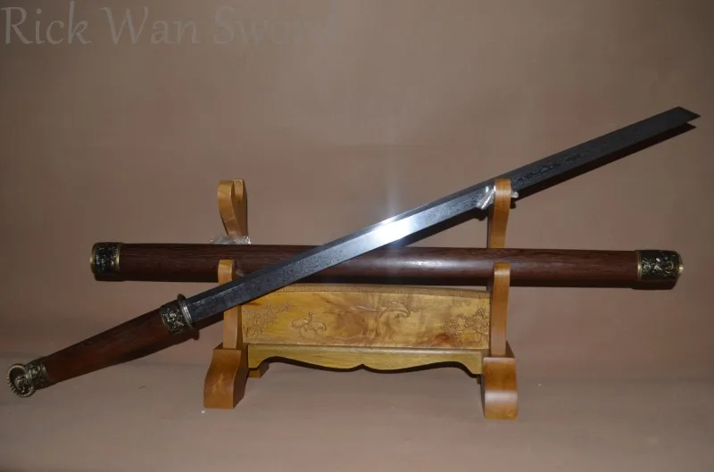 

Unique CHINESE SWORD TANG rosewood saya FOLDED DAMASCUS STEEL sharp battle ready