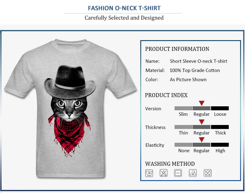 T-shirts Short Sleeve Casual New Arrival Cowboy Cat Crewneck 100% Cotton Mens Summer Autumn Tops Shirt Casual Clothing Shirt