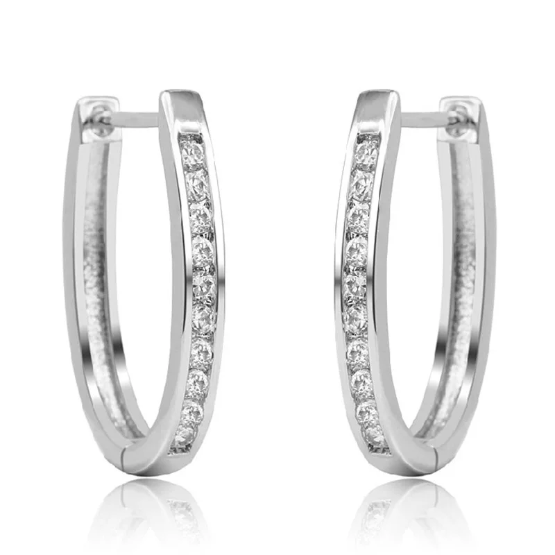 

100% 925 sterling silver wholesale shiny crystal female drop earrings jewelry women gift Anti allergy drop shipping cheap