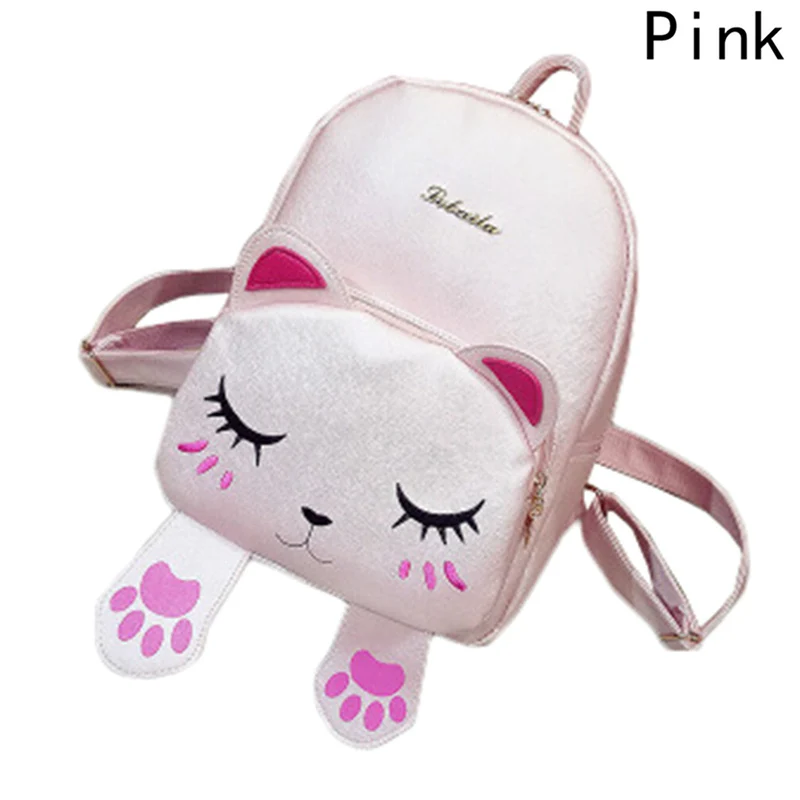 Cute Cat Backpack School Girl Pu Leather Backpacks For Teenage Girls Funny Cats Ears Canvas Shoulder Bags Female Mochila