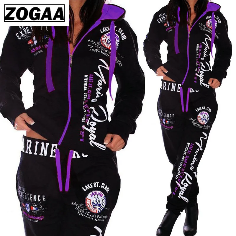 ZOGAA, модный спортивный костюм для женщин, женская повседневная спортивная одежда, толстовка с капюшоном и штаны, женский костюм, Женская одежда из двух частей